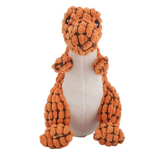 Squeaky Toy Teeth Cleaning Bite Resistant Interactive Dinosaur Shape Plush Puppy Chew Toy for Small Medium Pets Orange S