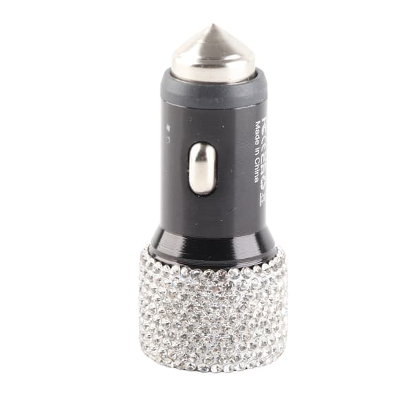 USB Billader 5V Rhinestone Dekorasjon Dobbel Port Hurtiglader Adapter Bilinteriør Tilbehør Hvit