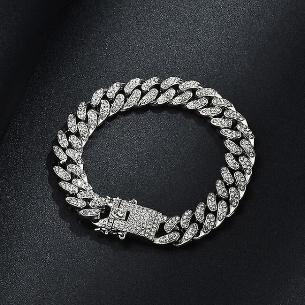 Guldhalsband Klocka Och Armbandskedja Miami Curb Imitation Diamond Embedded Smycken Cz For Men