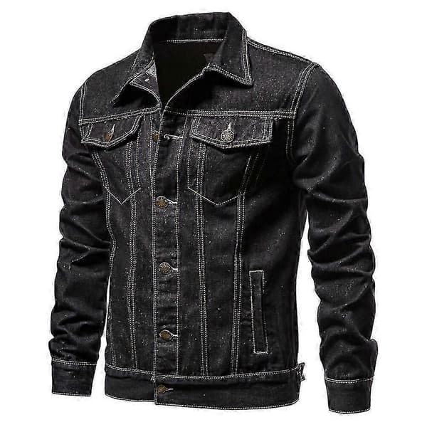 Klassisk herrjeansjacka med knappar och slag Black S
