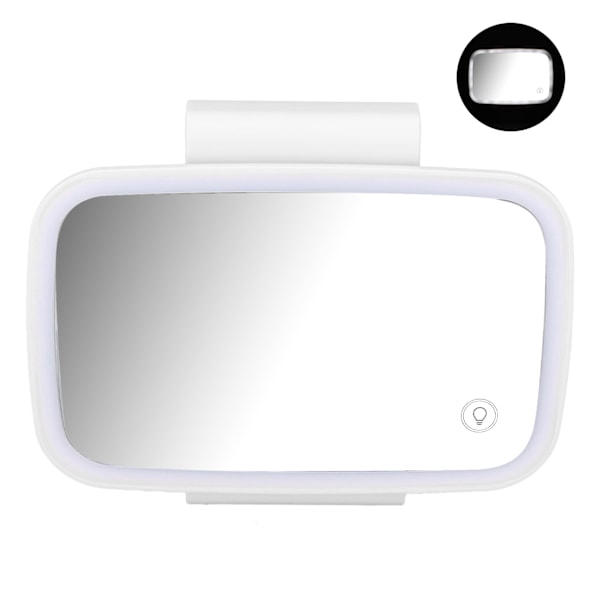 Bil Solskydd Sminkspegel Surround LED-lampor Pekskärm Plug and Play med infällbar baksida ClipWhite