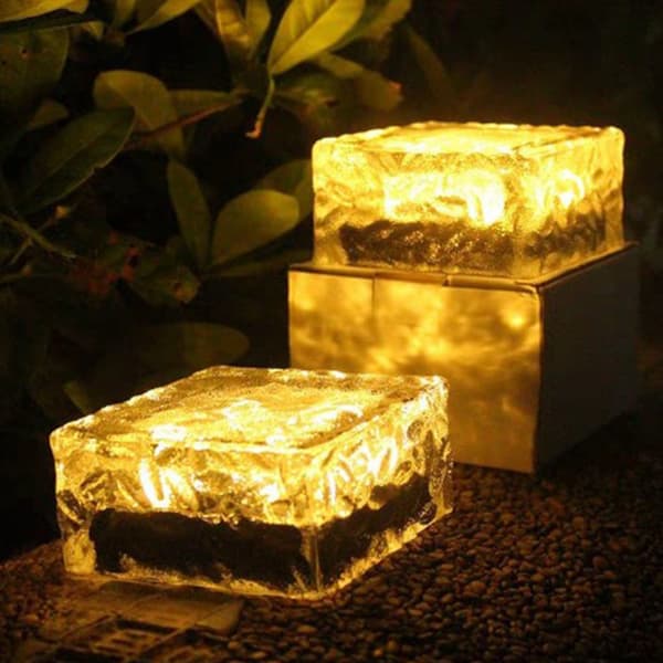 Solar ground light ice brick shape Automatic light control switch Waterproof outdoor landscape lamp with battery Warm white