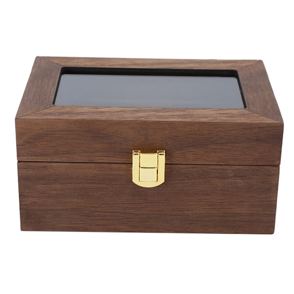 Trä 3 Grid Watch Display Box Transparent fönster Watch förvaringsbox (svart valnöt färg)