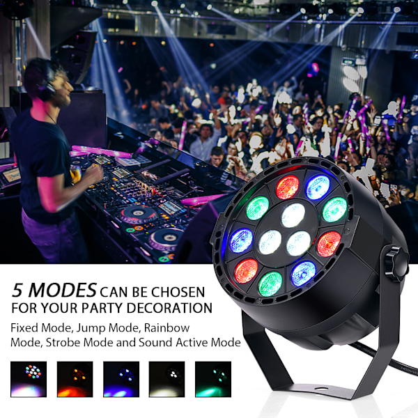LED Par-lys, EBTOOLS 12 LED-scenlys med RGBW-farve, DMX, Strobe og lydaktivt tilstand