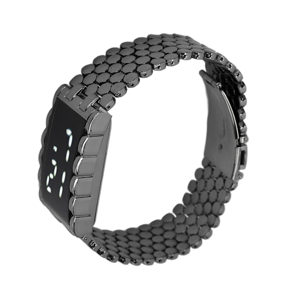 LED-ur med dobbelt åbent spænde i rustfrit stål metalrem rektangulær urskive Digitalt armbåndsur til udendørsaktiviteter Sort