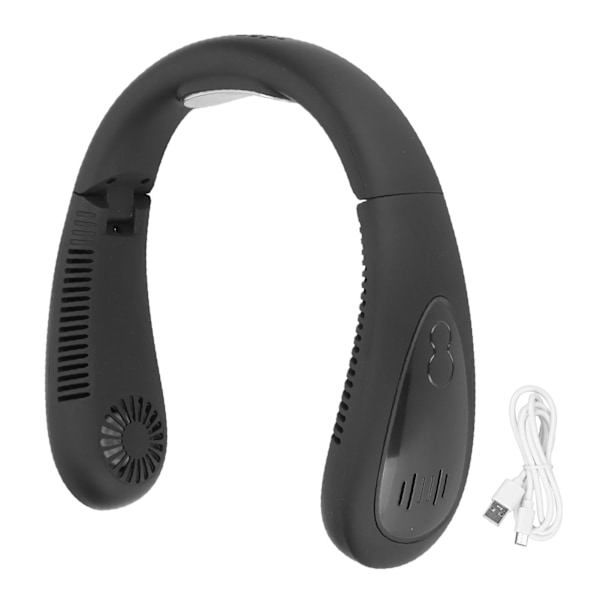 Kaulatuuletin, musta, 3 nopeustilaa, USB-lataus, handsfree, LED-näyttö, 5000 mAh, hiljainen, turvallinen kasvojen tuuletin perheelle, toimistoon, matkoille