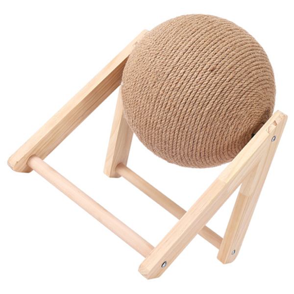 Katt skrapa boll på stativ Interaktiv massivt trä scratcher husdjur leksak med sisal rep V-formad S