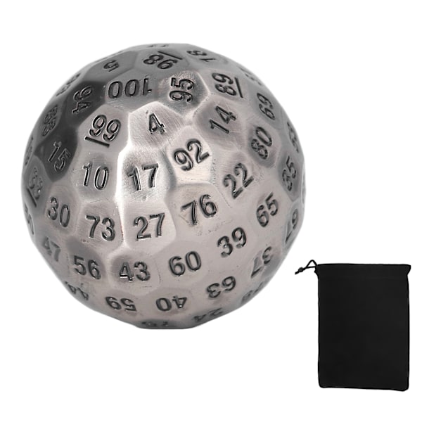 Polyedriska metalltärningar Utsökt tunga 100-sidiga rollspelstärningar för bordsbrädespel 2 in diameter silver
