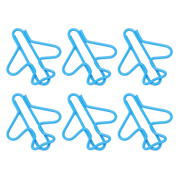 100 st Söta Gem av Papper Flygplansform Design Täckta Trådar Ljus Färg Fancy Pappersklämmor för Scrapbook Kort Pappershantverk Blå