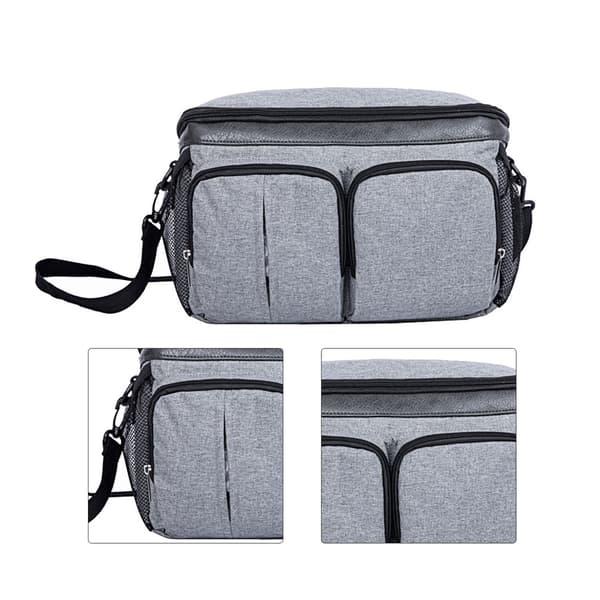 Stroller Diaper Bag Large Capacity Multi-Pockets Zipper Mom Storage Bag with Strap Grey