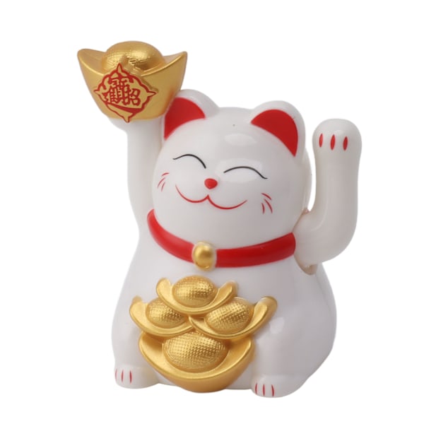 2in Solar Powered Viftande Arm Lucky Cat Ornament Välkomnande Viftande Hand Rikedom Fortune Cat Vit