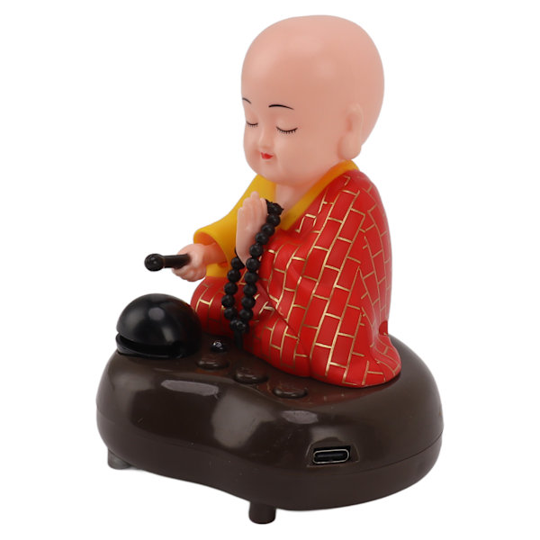 Liten munkfigur USB-lading 6 sanger Musikk LED-nikkende Kinesisk liten Buddha-munkstatu Bilpynt hjemmedekorasjoner