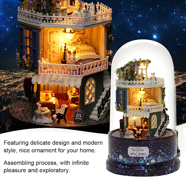 Gör-det-själv-miniatyrmontering Roterande musikglasboll Dockhusmodellsats Leksakspresent