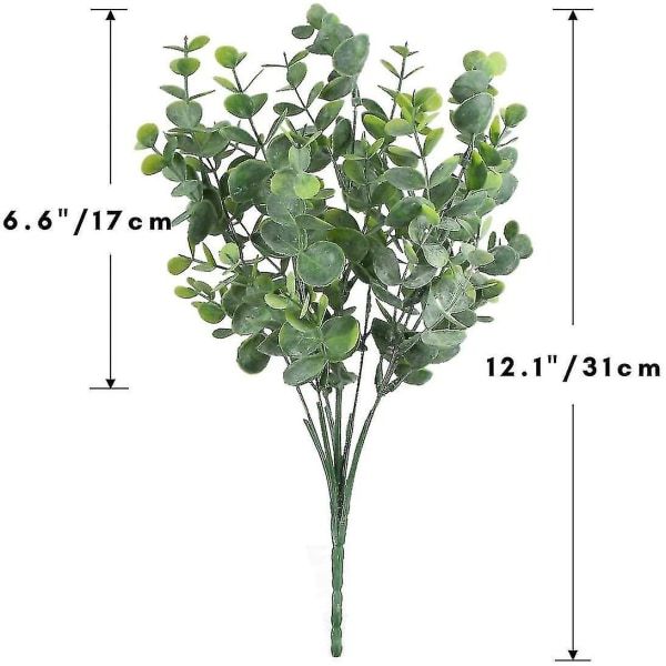 6 stk eukalyptus kunstigt grønt Falsk støvet frostet eukalyptus stængler grene