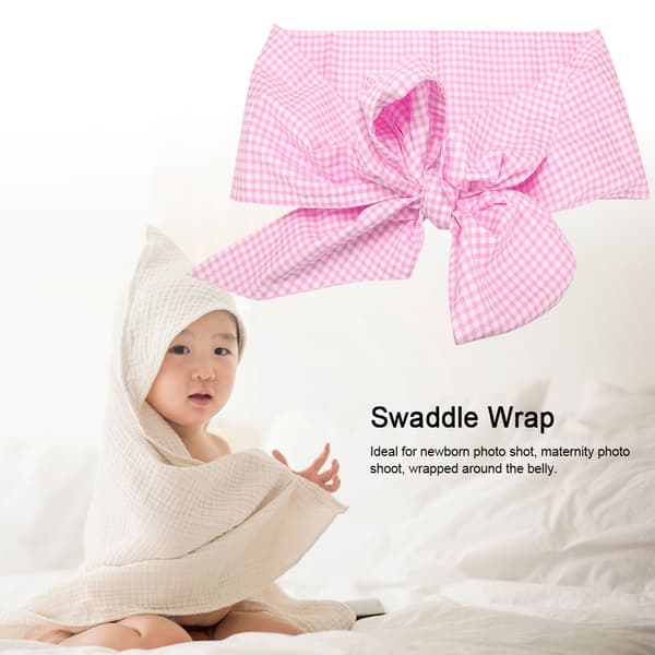 Nyfødt Swaddle Wrap Spædbarn Bowknot Sash tæppe til babyfotografering (lyserød plaid)