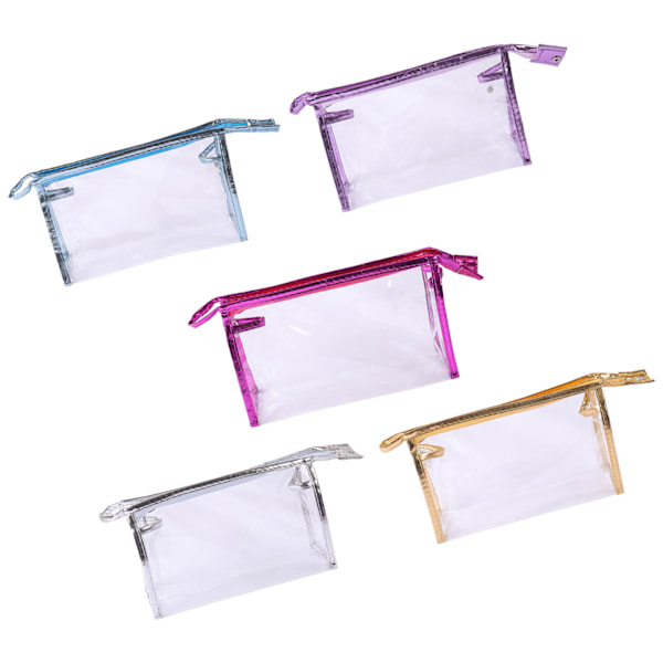 5 stk gennemsigtige kosmetiske tasker Fem farver transparent mode PU-læder håndtaske makeup taske Rejseopbevaringstaske