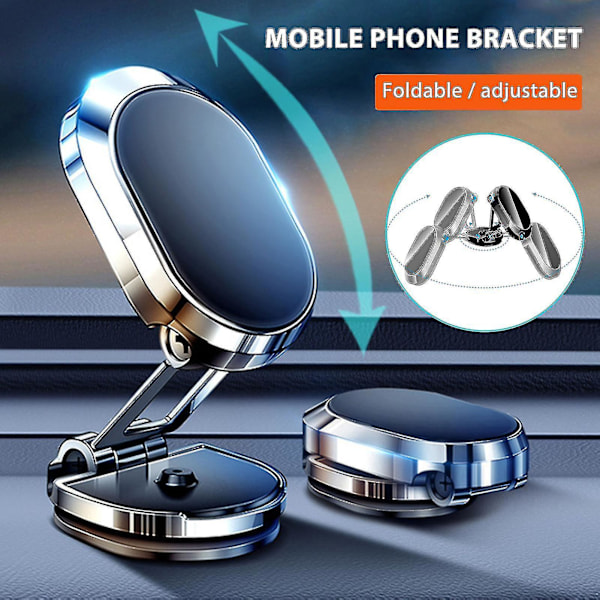 Foldbar Magnetisk Biltelefonholder 360 Rotation Navigation Beslag Sølv