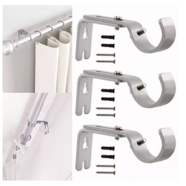 3 Set Gardinstångsfäste Vägg Justerbar Modern Enkel Stödhållare Silver