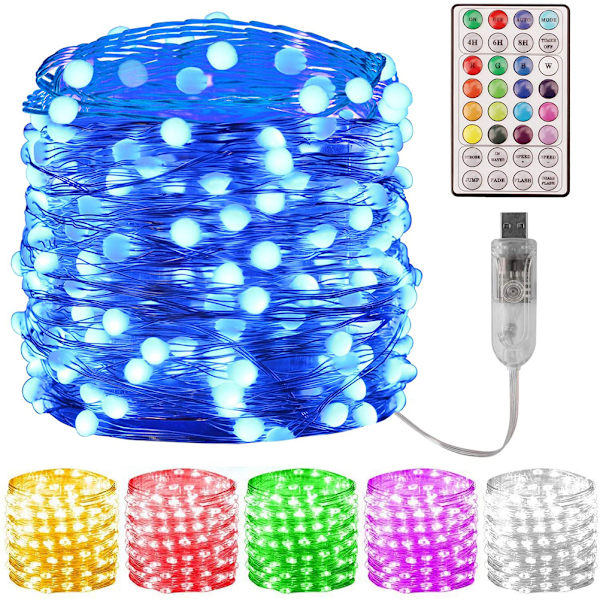 12M Fairy String Lights Fjärrkontroll RGB-färger 100 LED-lampor Koppartråd Lampor Inomhus utomhusdekoration för julbröllop nyårsfest