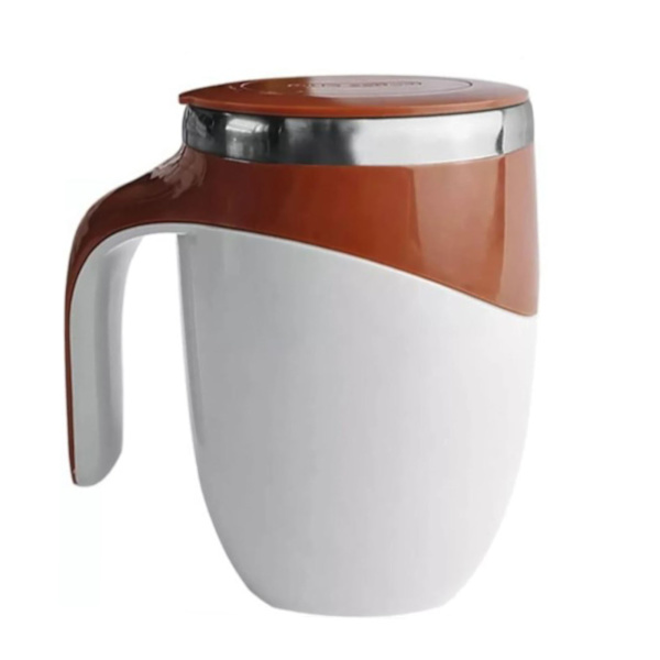 Självomrörande mugg 304 rostfritt stål Automatisk magnetomrörande kaffemugg med lock för hemmakontorsresor 380ML Brun