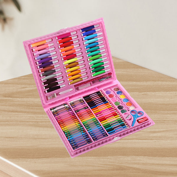 150 st Barnmålningsset Oljepastell Akvarellpenna Crayon Färgpennor Gör-det-själv-konsttillbehör för studenter Rosa Boxed