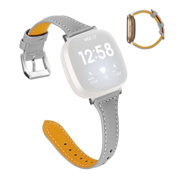 Fitbit Sense / Versa 3 klokkereim i ekte skinn - Grå Silvergrå silver