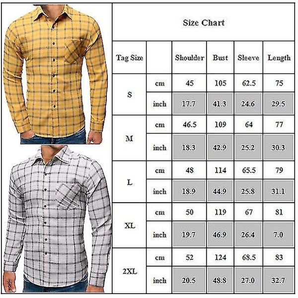 Keltainen XL Miesten Slim Fit Ruudullinen Pitkähihainen Rentoutunut Toimistopaita Napilla