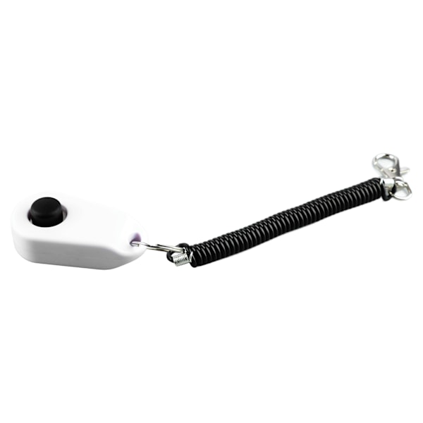 Koirien koulutusklikkeri Universal Interactive Pet Training Clicker mustalla pitkällä rannehihnalla ja renkaalla valkoinen