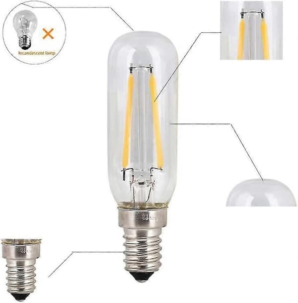 2 stk 4W SES LED-pære til emhætte E14, kold hvid 6000K T25, 40W