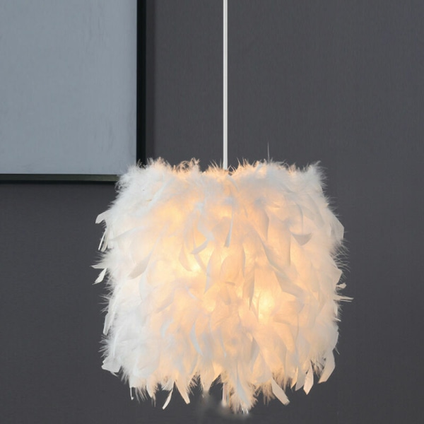 Set med 2 vita fjäderlampor 22 cm ljuskrona upphängd lampskärm E27 taklampa för sovrum, vardagsrum, matsal, restaurang, dekoration, HANBING