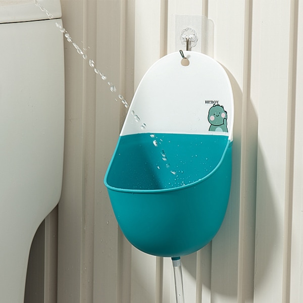 Babyurinal Lättviktsbärbar hopfällbar Praktisk kapacitet PP TPR Tecknad serie potträningsurinal för pojkar Grön dinosaurie (med krokar vattenpluggar)