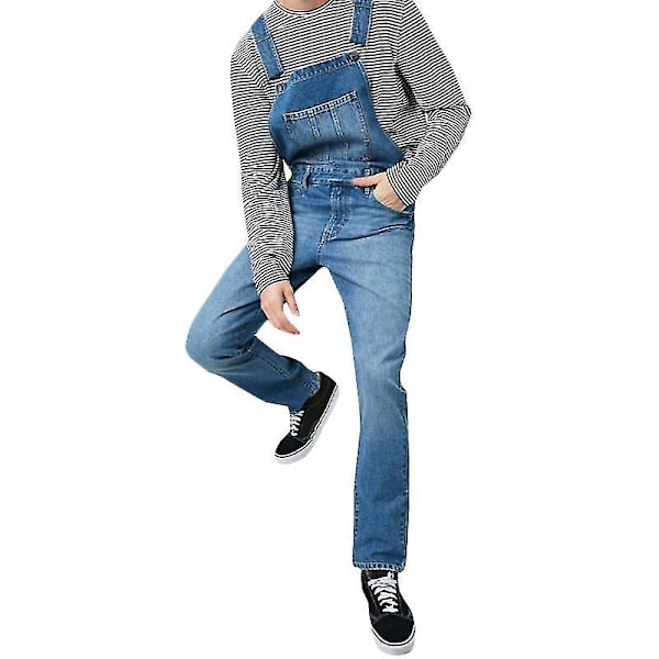 Mörkblå Denim Dungarees Overaller Haklapp och hängslen Arbetsbyxor för Män