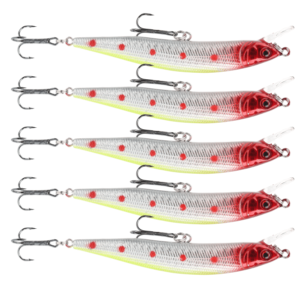 5 stk Kunstig Simulering Minnow Langkast Agnsnelle med Treble Hook Fisketilbehør 3#