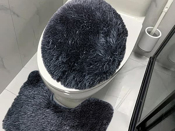 Baderomsmatte Sett 3-delt, Sklisikkert Hurtigtørkende, Mykt Fluffy, Antiskli, Maskinvaskbart