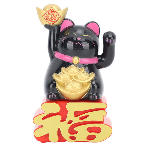 Lucky Cat Ornament Viftande arm locka rikedom Lucky Fortune Cat för stationär bil kontorsbutik Svart MLY23110