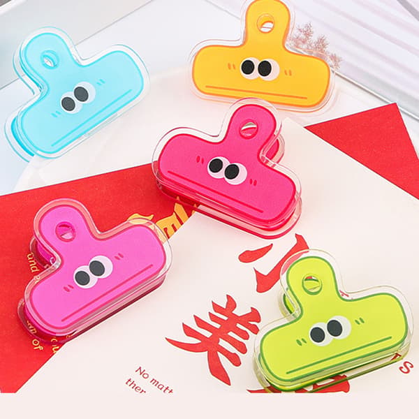 Paper Clip Plastic Cute Cartoon Double-sided Multifunctional Long Tail Document Clips for Office Supplies Binder Paper Red Expression