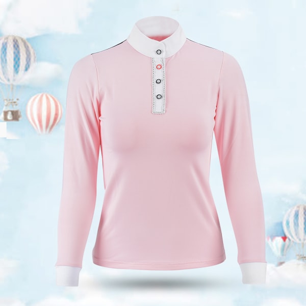 Høj kvalitet Akryl Pige Børn Ride T-shirt Heste Ridning Tøj Skjorte Pink(Langærmet M)