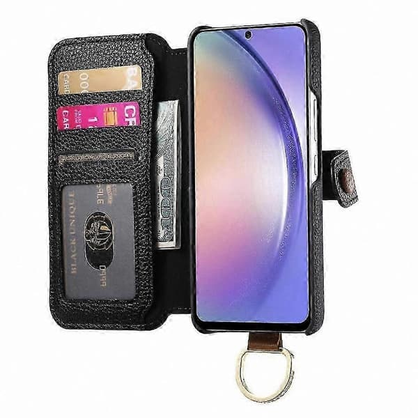 Galaxy A33 5G Läderfodral med Handledsrem, Kortfack och RFID-blockering Black