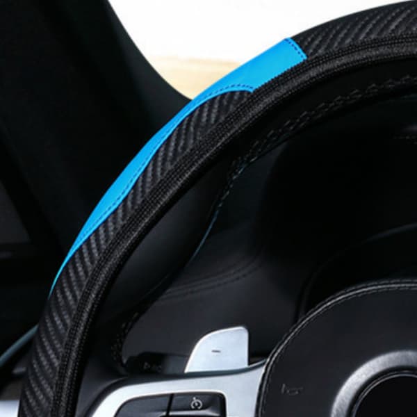 38 cm Bilrattdæksel PU-læder Skridsikker Universal Elastisk Komfortabel Glat til Auto Sort Blå