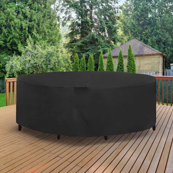Cirkulärt trädgårdsbord, runt uteplatsbord ja stolsöverdrag, kraftigt Oxford uteplatsmöbelöverdrag vindtätt, vattentätt & anti-UV - 120x75cm