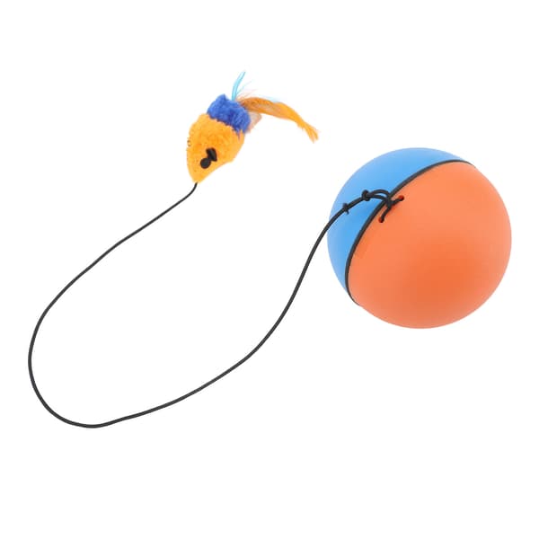 Cat Automatic Moving Ball with Plush Feather Pendant Intelligent Sensor Self-Rotating Cat Toy Blue Orange