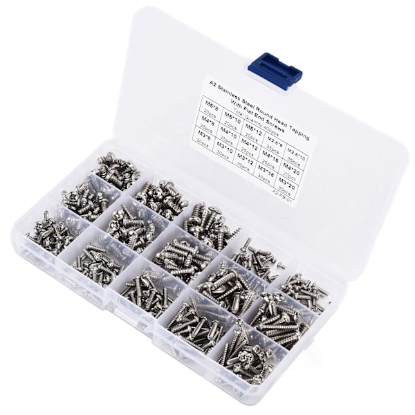 400 Styck Rostfritt stål Skruv Cross Pan Head Självgängande Skruvar Sortiment Kit Fästelement