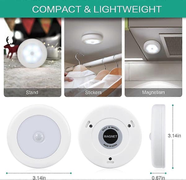 Bevegelsessensorlampe, 6 LED-nattlys med bevegelsessensor, garderobelys, Auto