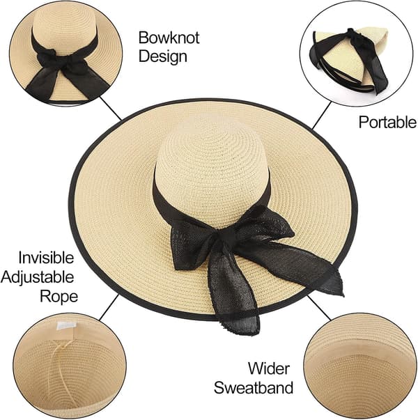 Damesolhatt, stor og bred brem UPF 50+ (beige)