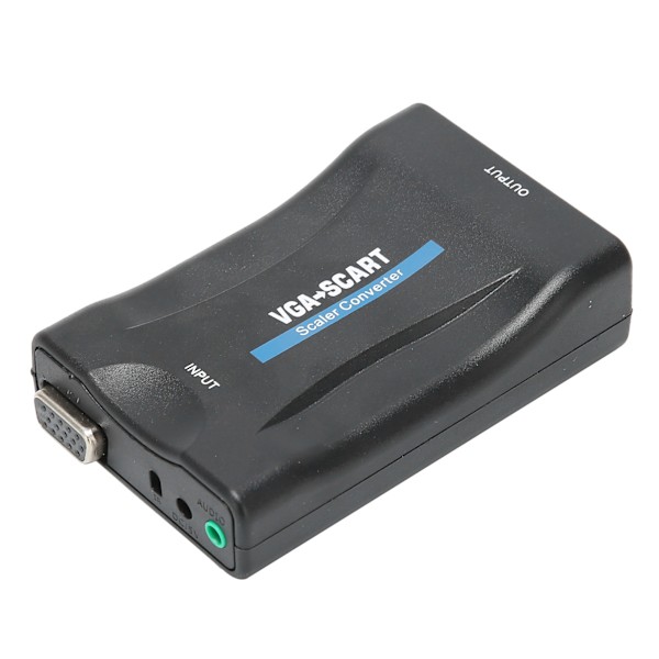 VGA till SCART-omvandlare HD Video Adapter Datortillbehör med Fjärrkontroll Laddningskabel Svart