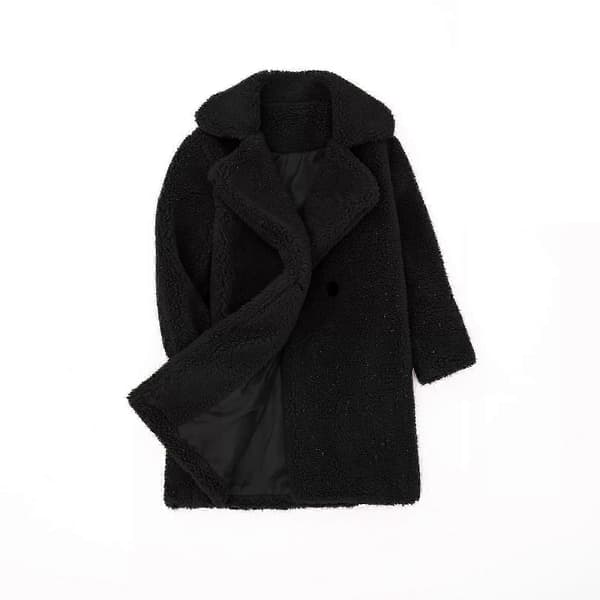 Varm lammull vinterkappa enfärgad lapel barnkappa Black