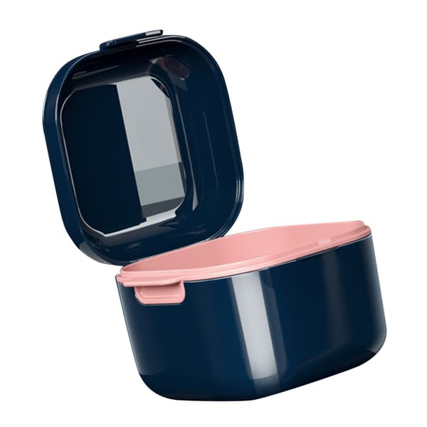 Denture Case Stain Removal Food Grade Strong Plastic Drainage Design Denture Cup for False Teeth Tooth Socket Blue