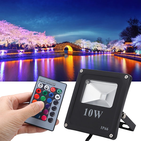 RGB 10W Ulkovalo LED-projektori kaukosäätimellä Pihalle AC85-265V (musta)