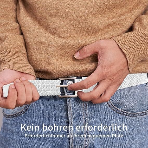 Herrbälte, elastiskt flätat bälte unisex herr damer flätat elastiskt stretchvävt bälte 33 mm (1,25 tum) vit