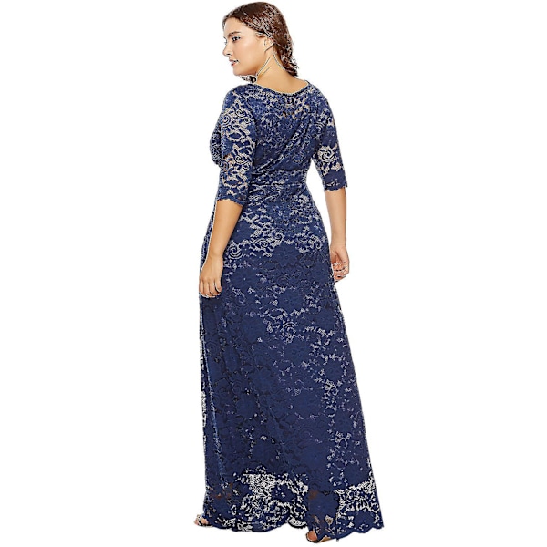 Elegant Navy Blå Blonder Festkjole for Kvinner (Størrelse 4XL)